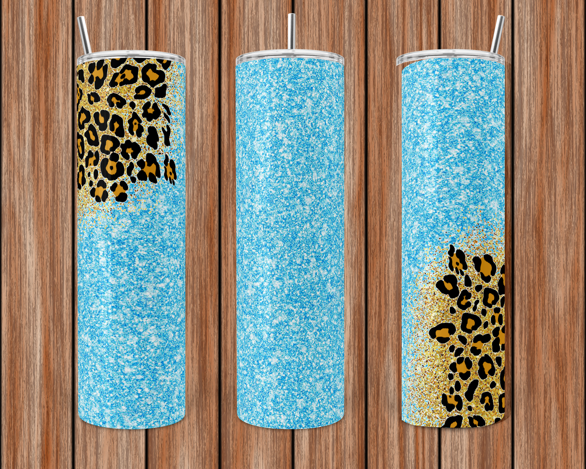 Blue Leopard Glitter Tumbler