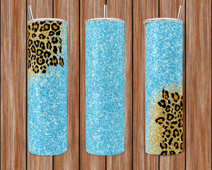 Blue Leopard Glitter Tumbler